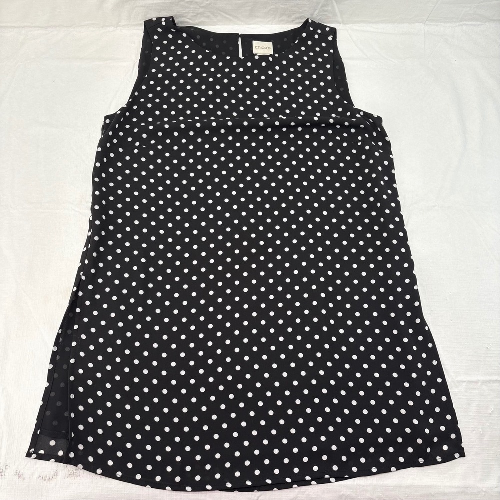 Chicos Womens Black White Polka Dot Sleeveless Blouse Top Size 0 Small 2313
